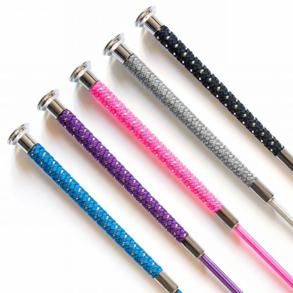 KM Elite Dressage Whip with Silver Braided Colour Grip Black - Image 2