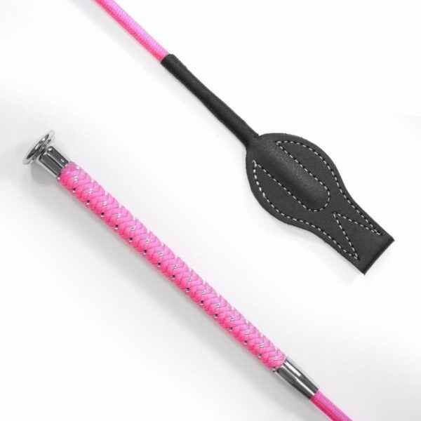 KM Elite Silver Braided Junior Whip Hot Pink