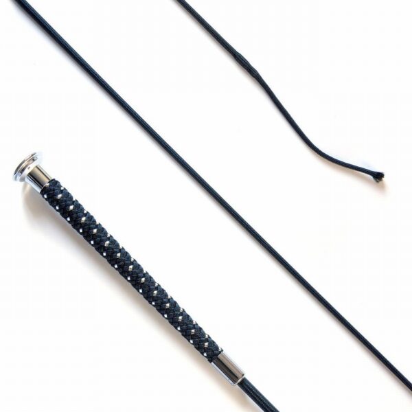 KM Elite Dressage Whip with Silver Braided Colour Grip Black